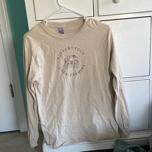 Gildan Beige Long Sleeve Tee - Support Your Local Farmers